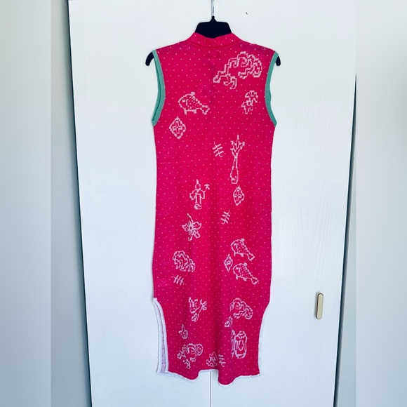 YanYan Munzi Cheongsam Asian Style Jacquard Linen Midi Dress Pink Small - Picture 8 of 15